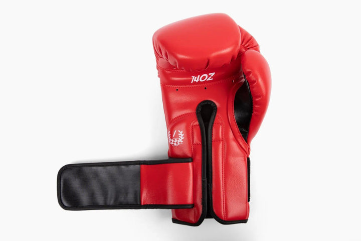 Detailed image of strap closure for MK1's Red Mark 1 Boxing Training Gloves.