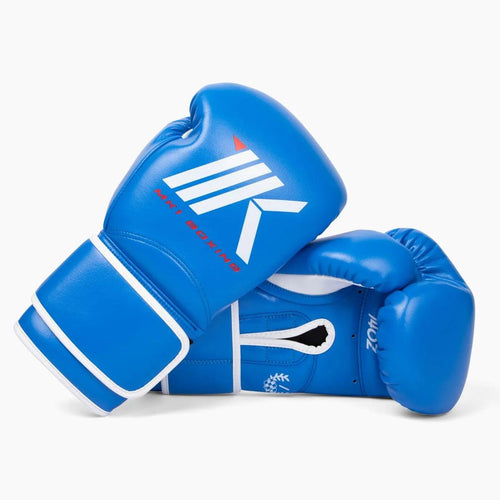 MK1's Blue Mark 1 Boxing Training Gloves with a strap closure. 