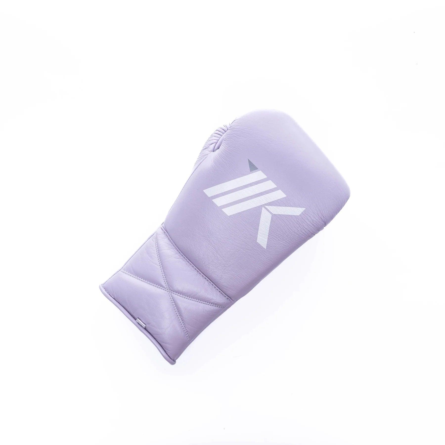 Periwinkle purple lace-up boxing gloves for training, sparring, bag work, and mitt work handcrafted in genuine leather.  